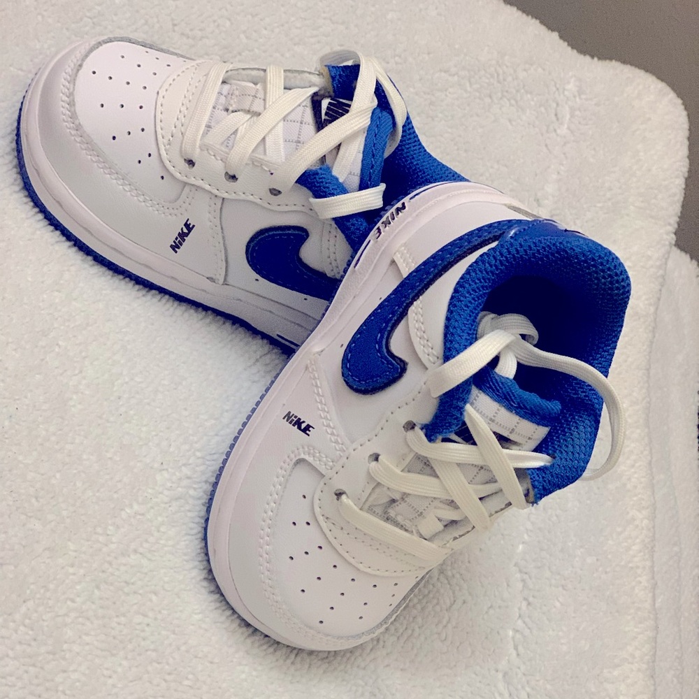 Toddler's Nike Force 1 LV8 White/White-Black-Game Royal (DO3808 100) 4c